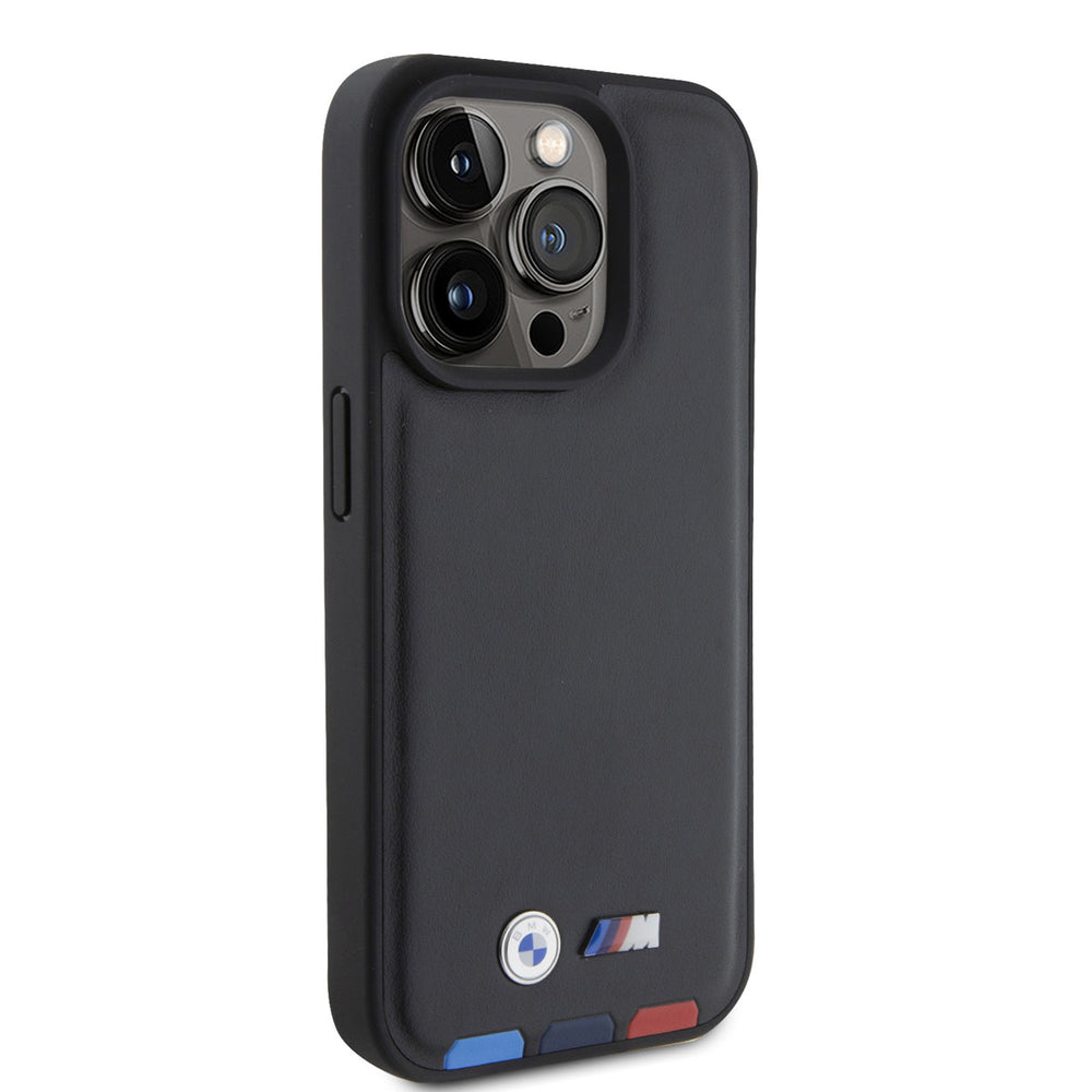 BMW iPhone 15 Pro Genuine Leather Back cover hoesje - Tricolor Stamp - Zwart-Hoesjes-Ilumina Benelux