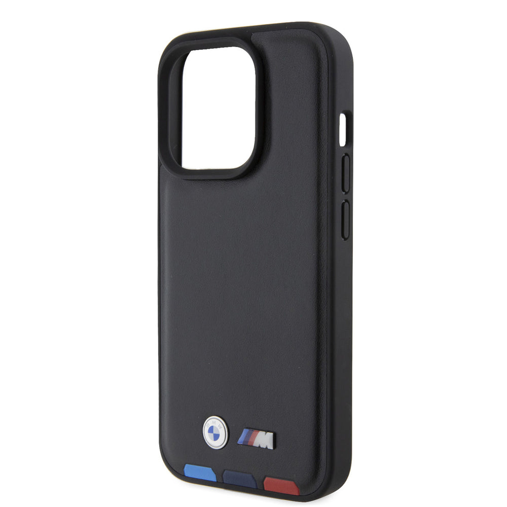 BMW iPhone 15 Pro Genuine Leather Back cover hoesje - Tricolor Stamp - Zwart-Hoesjes-Ilumina Benelux