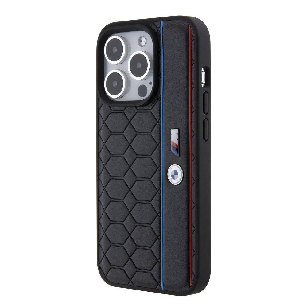BMW iPhone 15 Pro Hardcase hoesje - Hexo Pattern - Zwart-Hoesjes-Ilumina Benelux