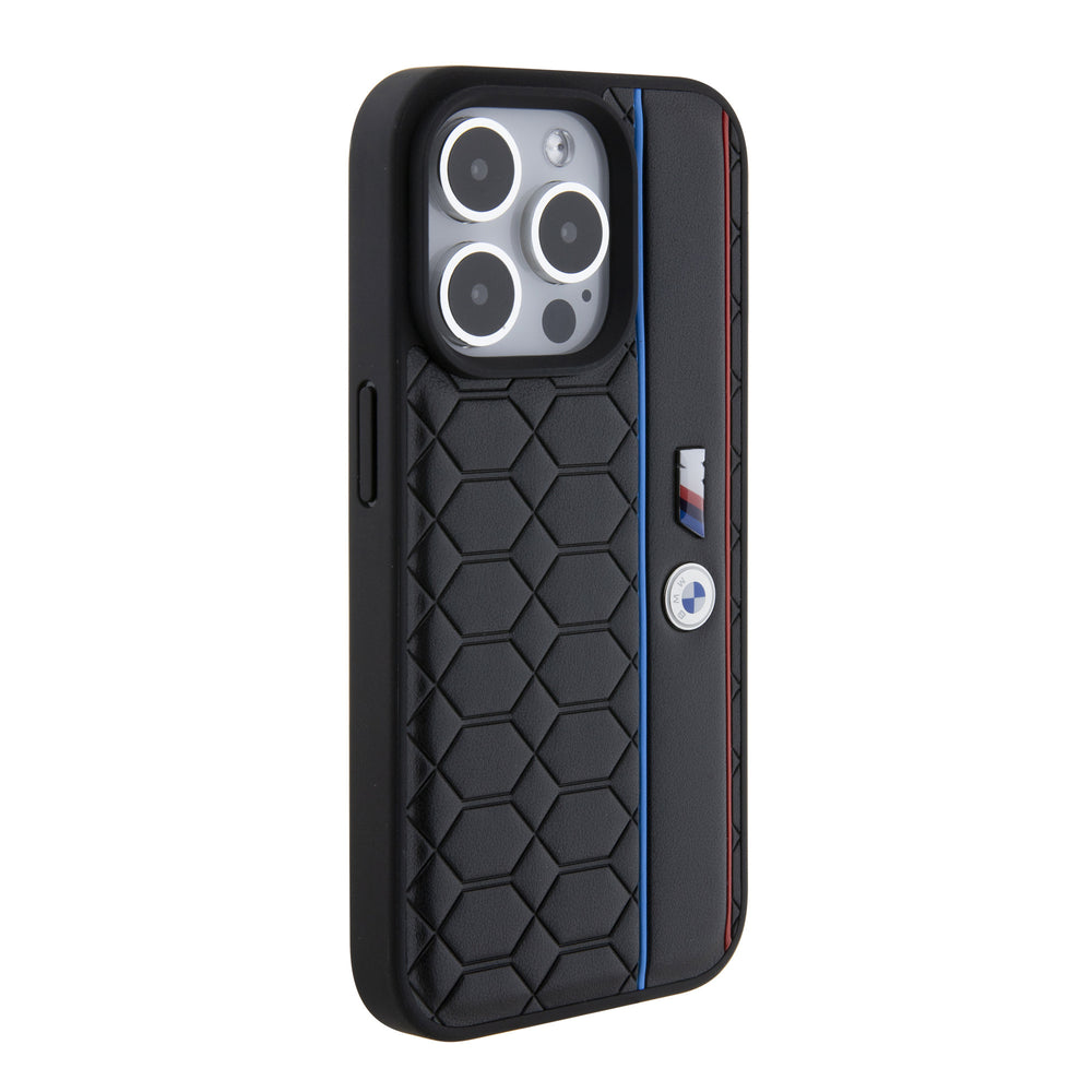 BMW iPhone 15 Pro Hardcase hoesje - Hexo Pattern - Zwart-Hoesjes-Ilumina Benelux