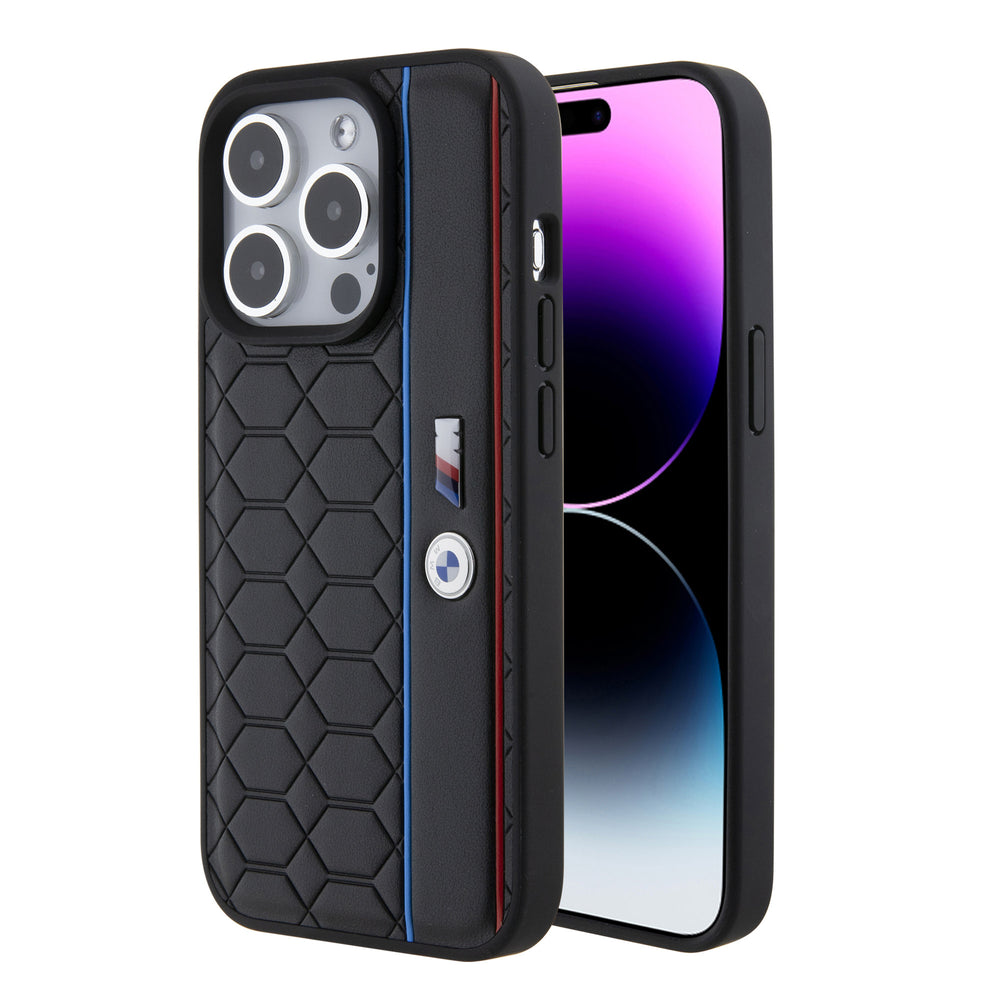 BMW iPhone 15 Pro Hardcase hoesje - Hexo Pattern - Zwart-Hoesjes-Ilumina Benelux