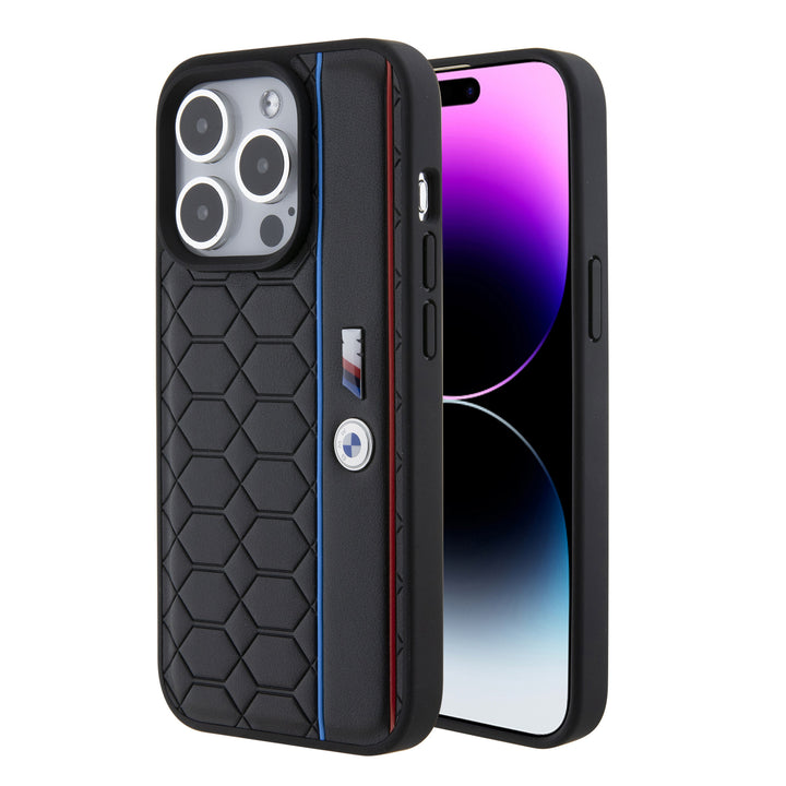 BMW iPhone 15 Pro Hardcase hoesje - Hexo Pattern - Zwart-Hoesjes-Ilumina Benelux