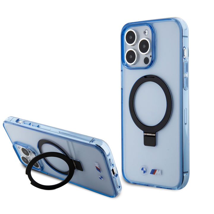 BMW iPhone 15 Pro Max Backcover hoesje - Magsafe - IML Ring Stand - Blauw-Hoesjes-Ilumina Benelux