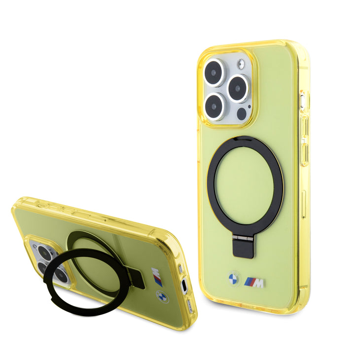 BMW iPhone 15 Pro Max Backcover hoesje - Magsafe - IML Ring Stand - Geel-Hoesjes-Ilumina Benelux