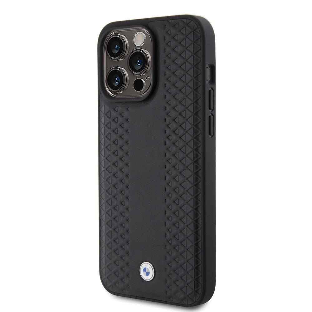 BMW iPhone 15 Pro Max Backcover hoesje - Red Leather Signature - Diamond Pattern - Zwart-Hoesjes-Ilumina Benelux