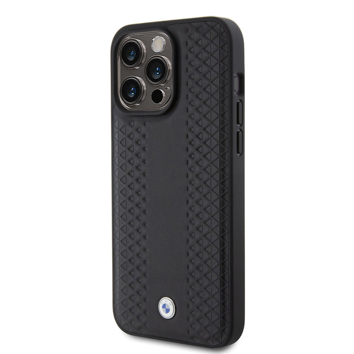 BMW iPhone 15 Pro Max Backcover hoesje - Red Leather Signature - Diamond Pattern - Zwart-Hoesjes-Ilumina Benelux