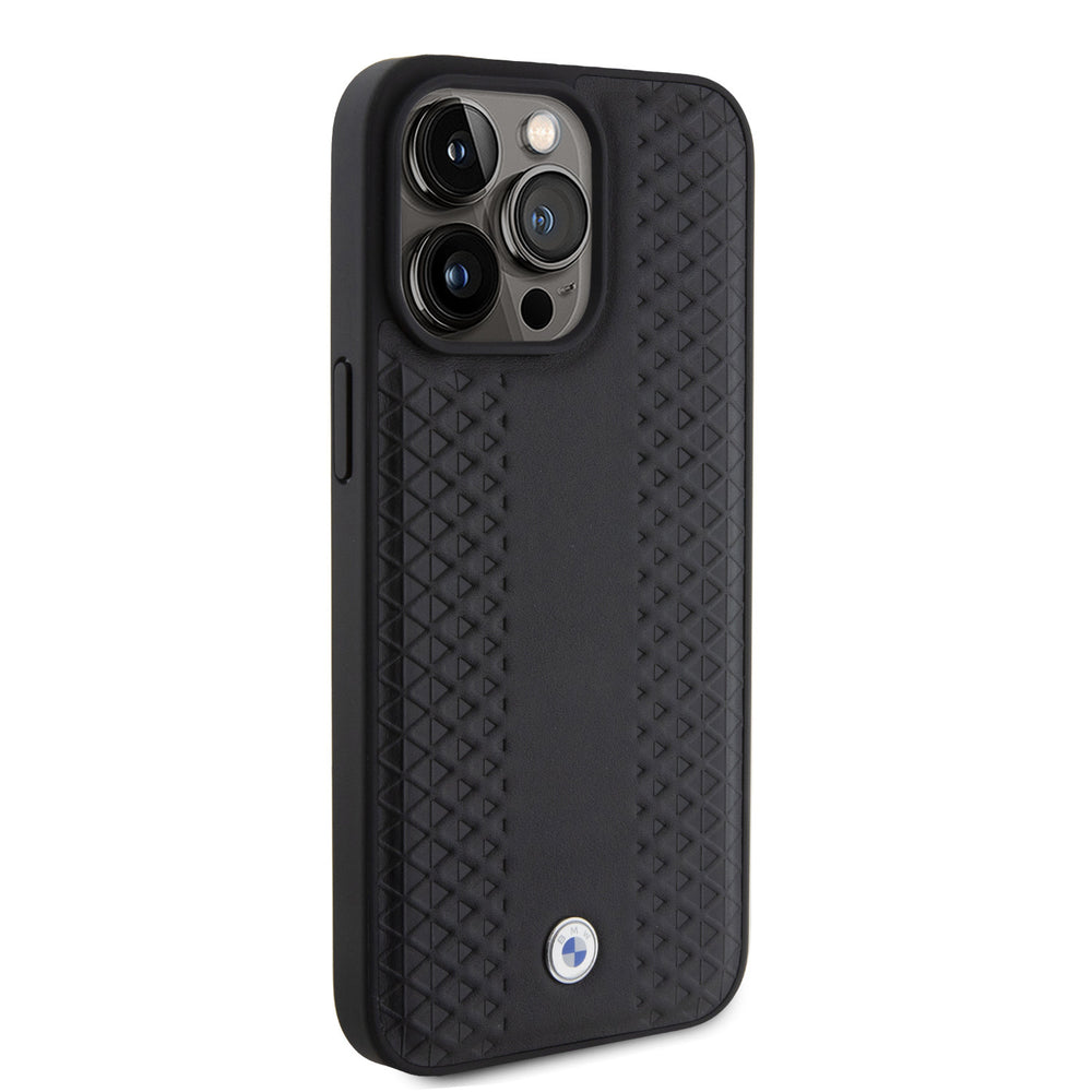 BMW iPhone 15 Pro Max Backcover hoesje - Red Leather Signature - Diamond Pattern - Zwart-Hoesjes-Ilumina Benelux