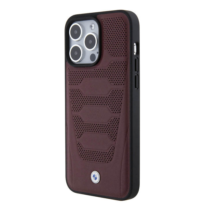 BMW iPhone 15 Pro Max Backcover hoesje - Red Leather Signature - Perforated Seats Design - Burgundy-Hoesjes-Ilumina Benelux