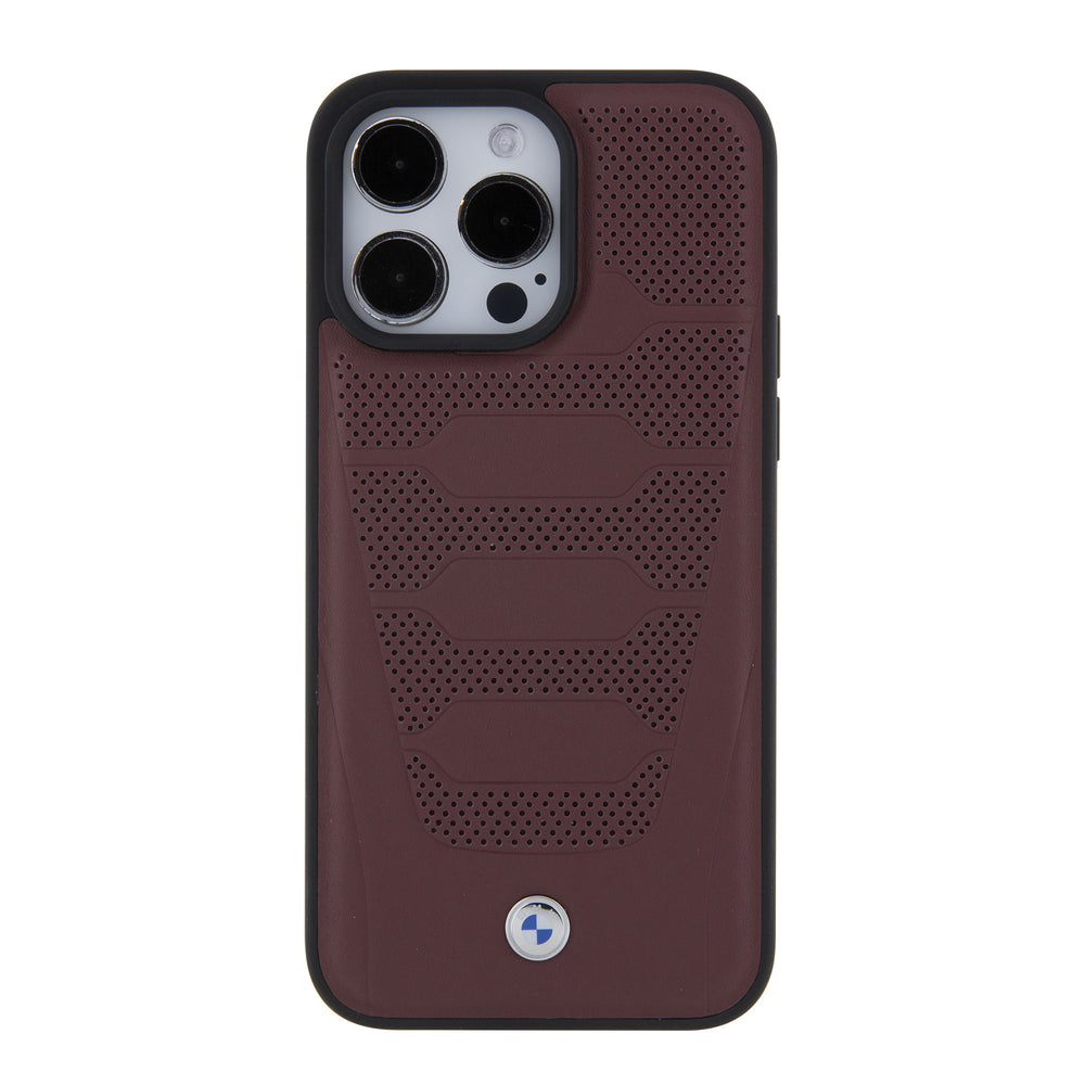 BMW iPhone 15 Pro Max Backcover hoesje - Red Leather Signature - Perforated Seats Design - Burgundy-Hoesjes-Ilumina Benelux