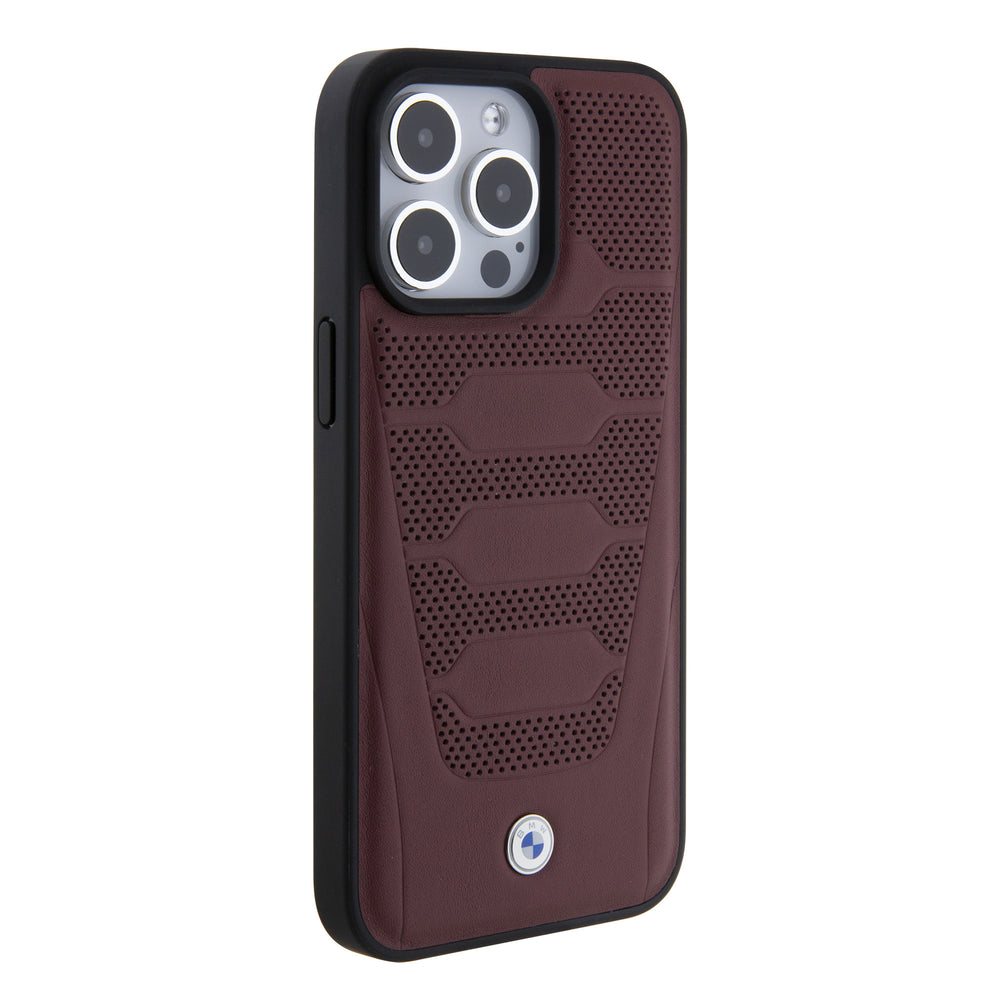 BMW iPhone 15 Pro Max Backcover hoesje - Red Leather Signature - Perforated Seats Design - Burgundy-Hoesjes-Ilumina Benelux