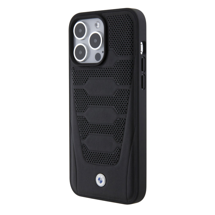 BMW iPhone 15 Pro Max Backcover hoesje - Red Leather Signature - Perforated Seats Design - Zwart-Hoesjes-Ilumina Benelux