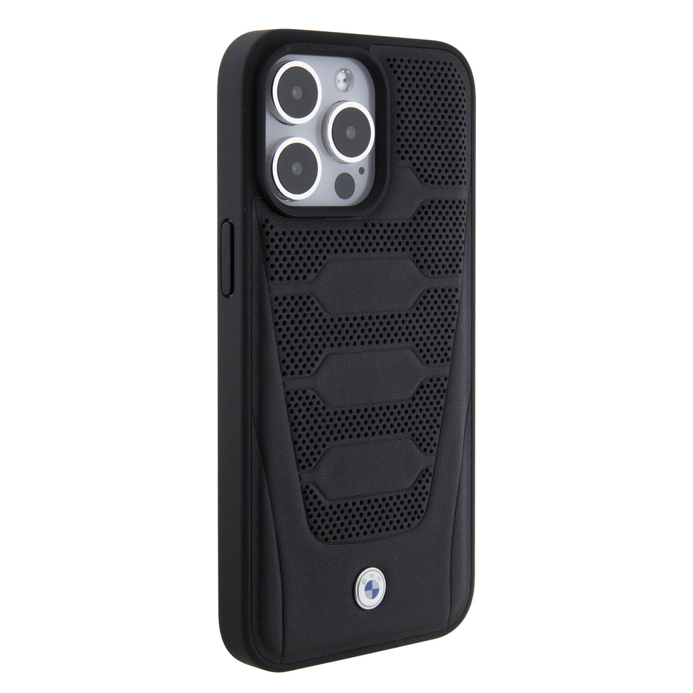BMW iPhone 15 Pro Max Backcover hoesje - Red Leather Signature - Perforated Seats Design - Zwart-Hoesjes-Ilumina Benelux