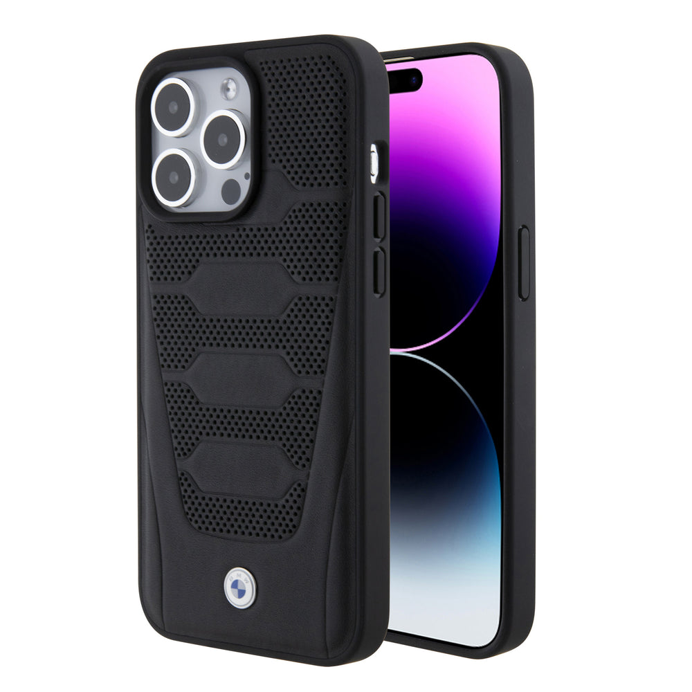 BMW iPhone 15 Pro Max Backcover hoesje - Red Leather Signature - Perforated Seats Design - Zwart-Hoesjes-Ilumina Benelux