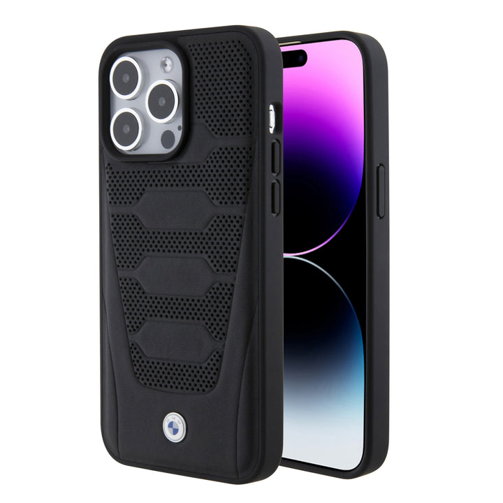 BMW iPhone 15 Pro Max Backcover hoesje - Red Leather Signature - Perforated Seats Design - Zwart-Hoesjes-Ilumina Benelux