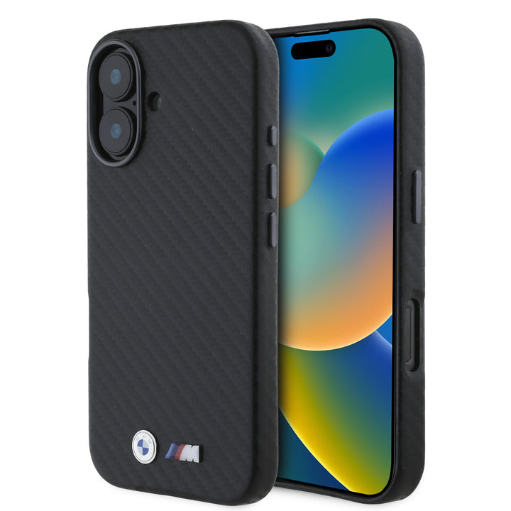 BMW iPhone 16 Backcover hoesje Carbon Wrapped - Zwart-Hoesjes-Ilumina Benelux