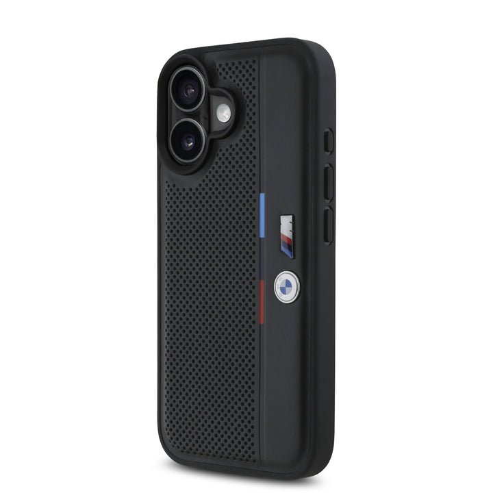 BMW iPhone 16 Backcover hoesje Perforated Tricolor Detail Line - Zwart-Hoesjes-Ilumina Benelux
