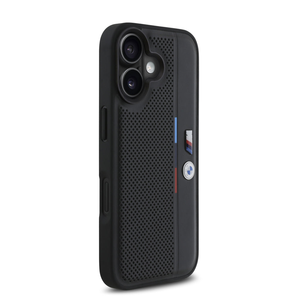 BMW iPhone 16 Backcover hoesje Perforated Tricolor Detail Line - Zwart-Hoesjes-Ilumina Benelux