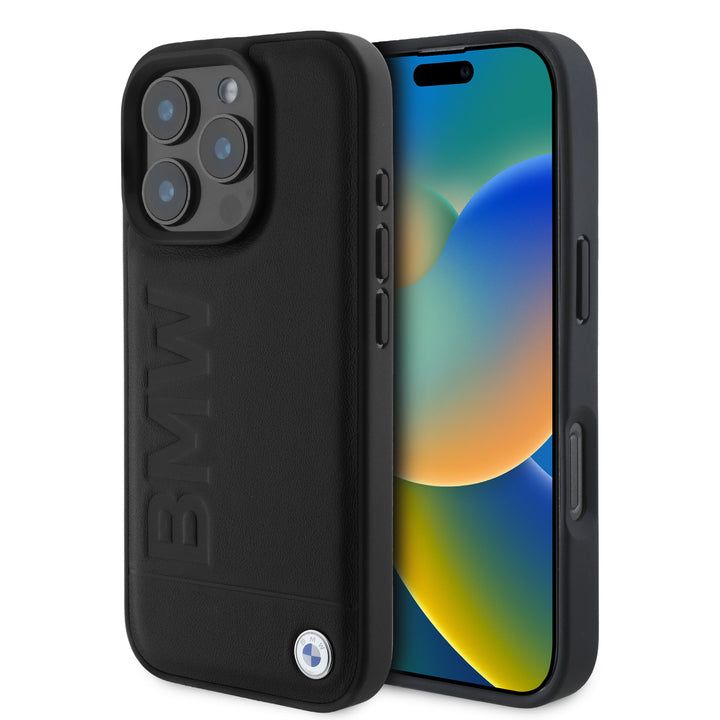 BMW iPhone 16 Pro Backcover hoesje Leather Hot Stamp - Zwart-Hoesjes-Ilumina Benelux
