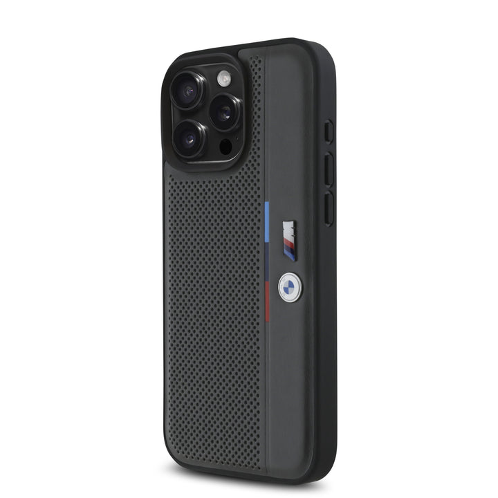 BMW iPhone 16 Pro Backcover hoesje Perforated Tricolor Detail Line - Grijs-Hoesjes-Ilumina Benelux