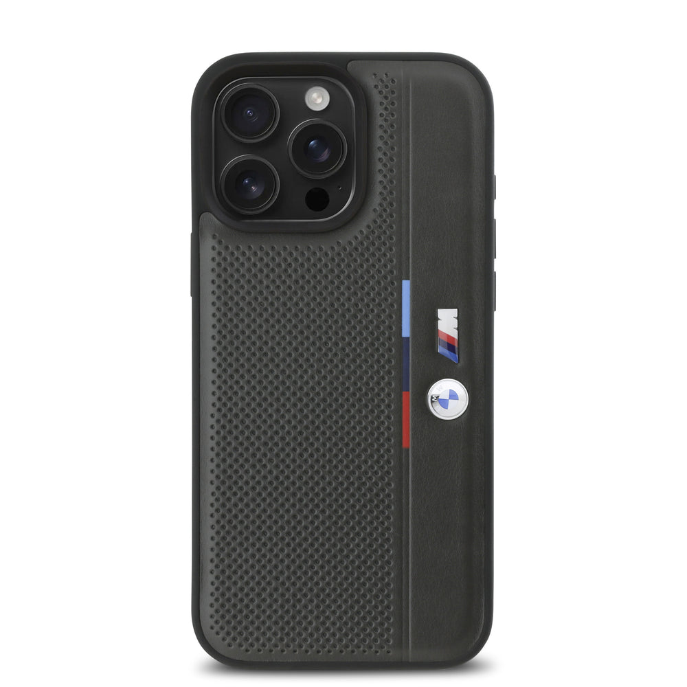 BMW iPhone 16 Pro Backcover hoesje Perforated Tricolor Detail Line - Grijs-Hoesjes-Ilumina Benelux