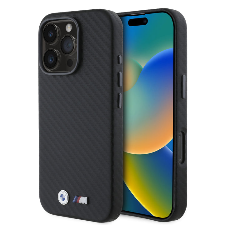 BMW iPhone 16 Pro Max Backcover hoesje Carbon Wrapped Metal - Zwart-Hoesjes-Ilumina Benelux