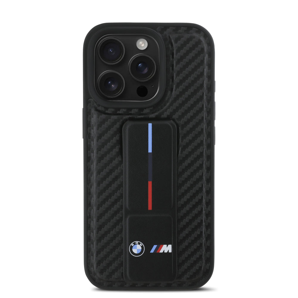 BMW iPhone 16 Pro Max Backcover hoesje Grip Stand Smooth and Carbon - Zwart-Hoesjes-Ilumina Benelux