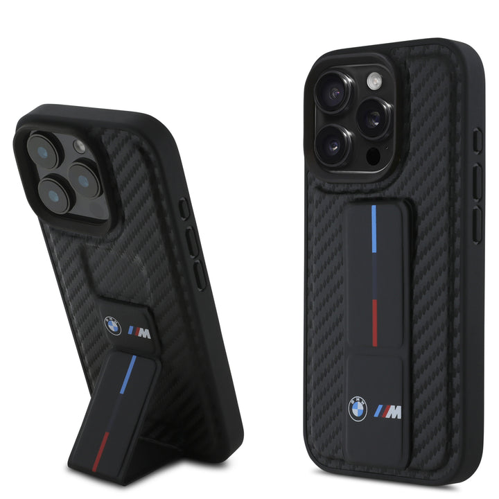 BMW iPhone 16 Pro Max Backcover hoesje Grip Stand Smooth and Carbon - Zwart-Hoesjes-Ilumina Benelux