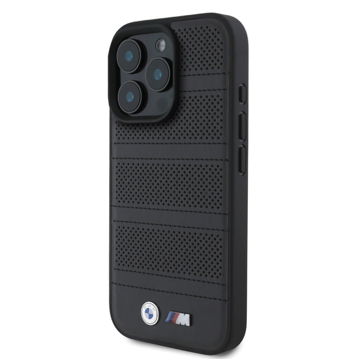 BMW iPhone 16 Pro Max Backcover hoesje - Magsafe - Perforated - Stitched lines - Zwart-Hoesjes-Ilumina Benelux