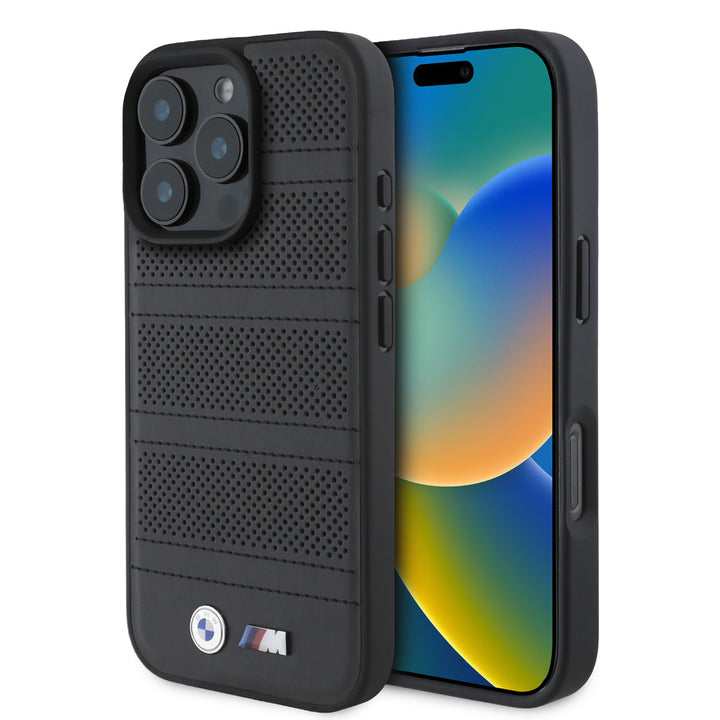 BMW iPhone 16 Pro Max Backcover hoesje - Magsafe - Perforated - Stitched lines - Zwart-Hoesjes-Ilumina Benelux