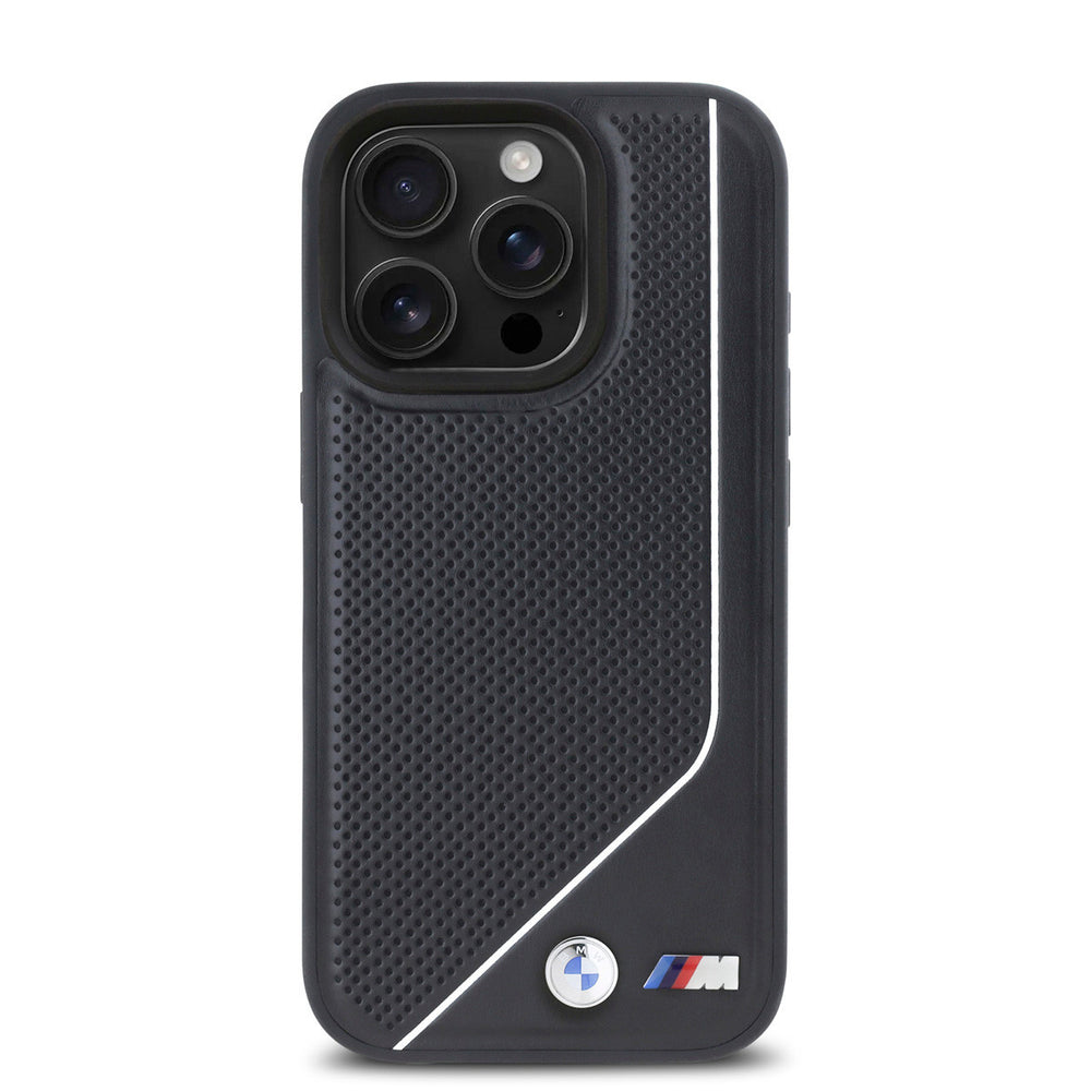 BMW iPhone 16 Pro Max Backcover hoesje - Magsafe - Perforated - Twisted White Line - Zwart-Hoesjes-Ilumina Benelux