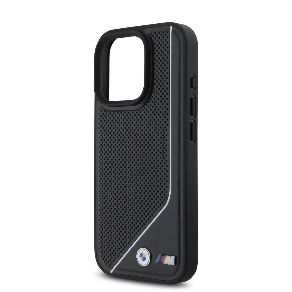 BMW iPhone 16 Pro Max Backcover hoesje - Magsafe - Perforated - Twisted White Line - Zwart-Hoesjes-Ilumina Benelux