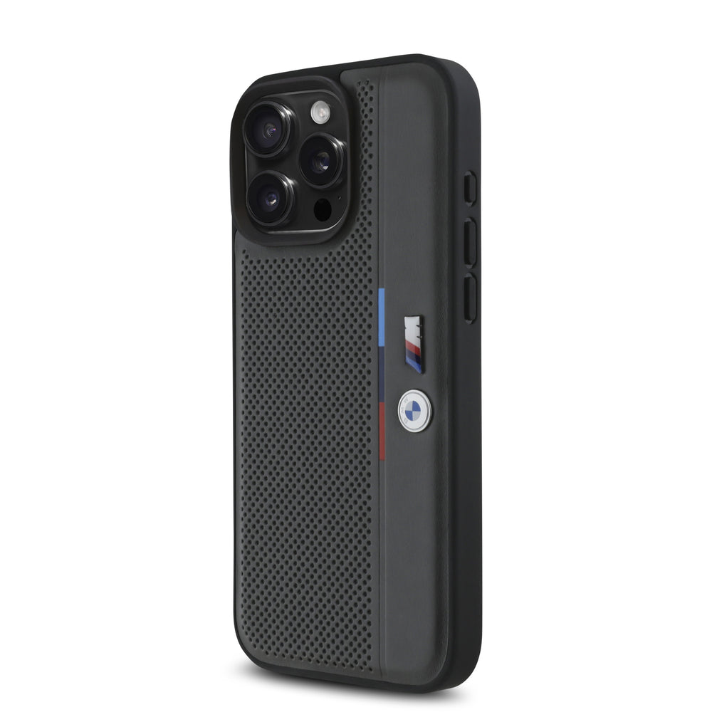 BMW iPhone 16 Pro Max Backcover hoesje Perforated Tricolor Detail Line - Grijs-Hoesjes-Ilumina Benelux