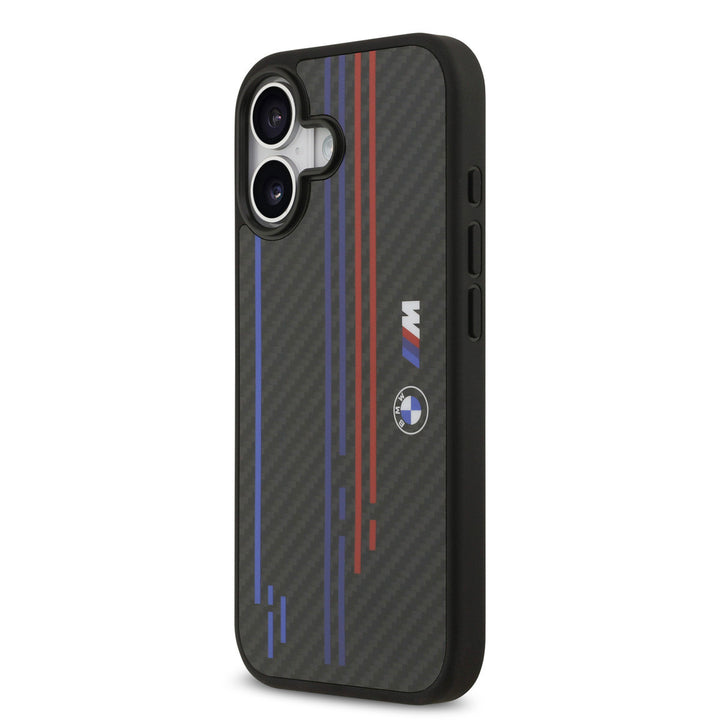 BMW iPhone 17 Backcover hoesje - MagSafe Kevlar Case With Printed Tricolor & Metal Logos - Zwart-Hoesjes-Ilumina Benelux
