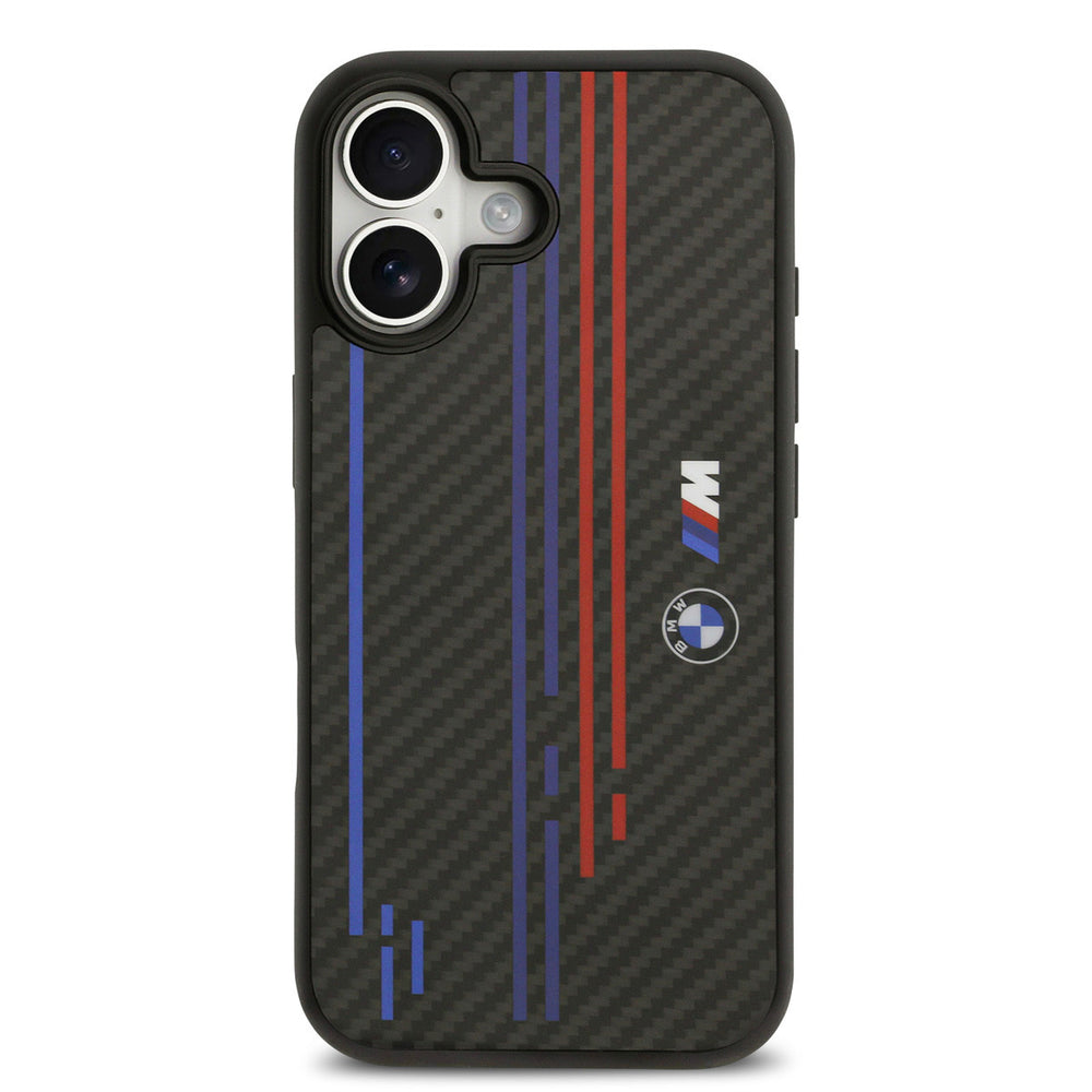 BMW iPhone 17 Backcover hoesje - MagSafe Kevlar Case With Printed Tricolor & Metal Logos - Zwart-Hoesjes-Ilumina Benelux