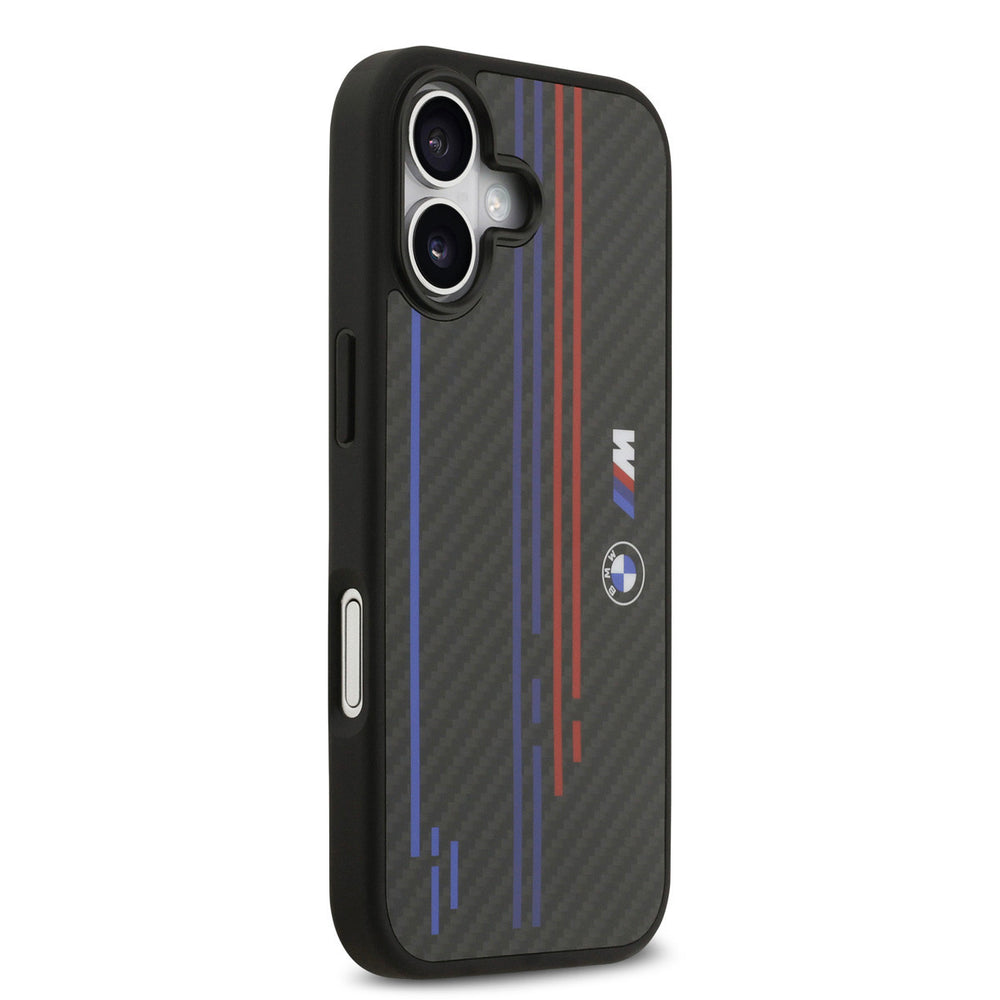 BMW iPhone 17 Backcover hoesje - MagSafe Kevlar Case With Printed Tricolor & Metal Logos - Zwart-Hoesjes-Ilumina Benelux