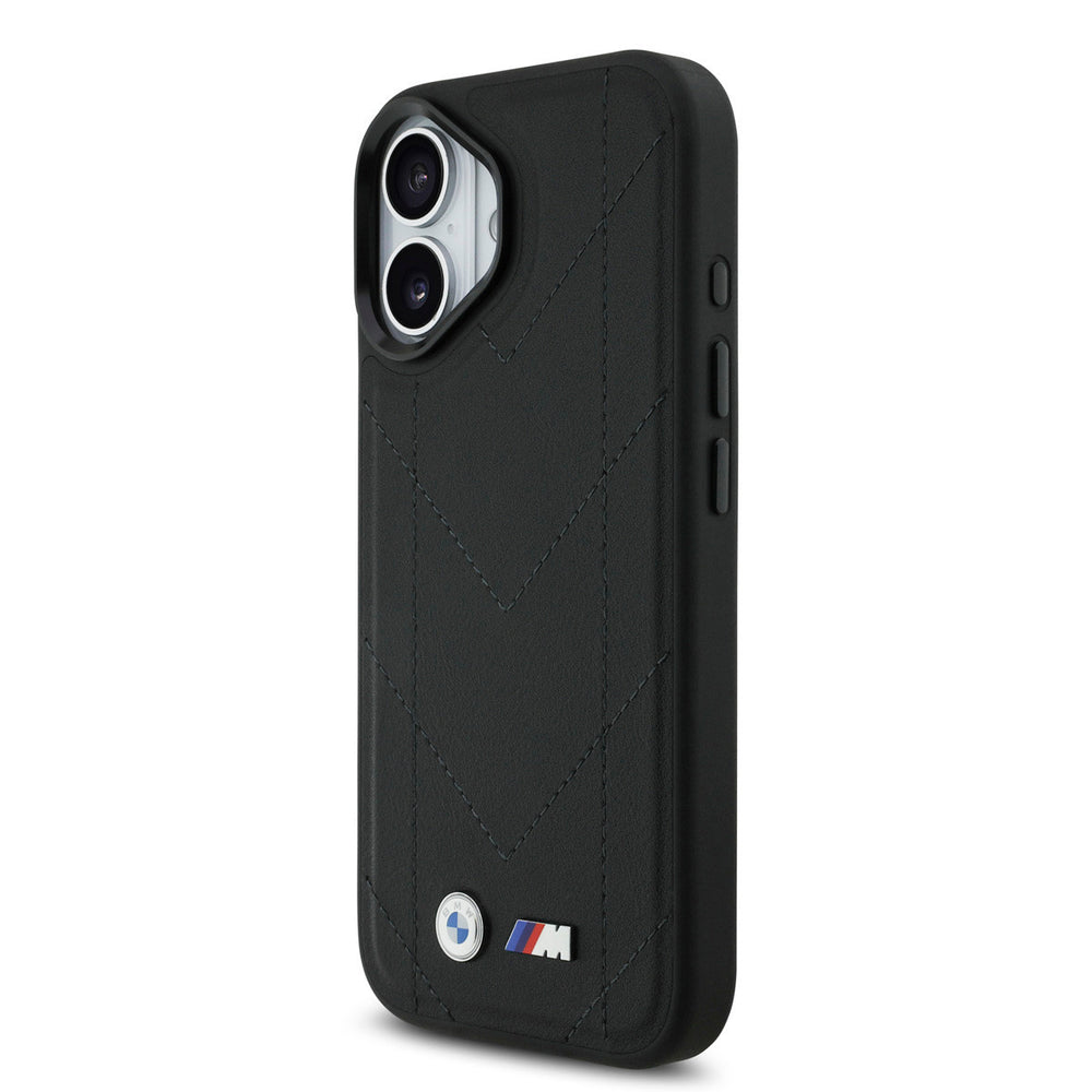 BMW iPhone 17 Backcover hoesje - MagSafe - Quilted Leather Case With Metal Logo - Zwart-Hoesjes-Ilumina Benelux