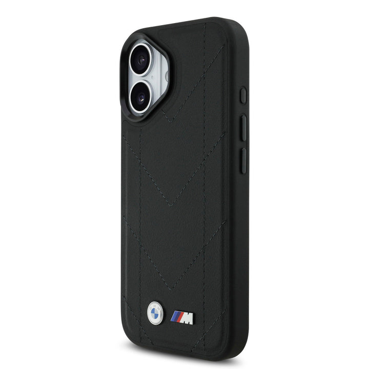 BMW iPhone 17 Backcover hoesje - MagSafe - Quilted Leather Case With Metal Logo - Zwart-Hoesjes-Ilumina Benelux