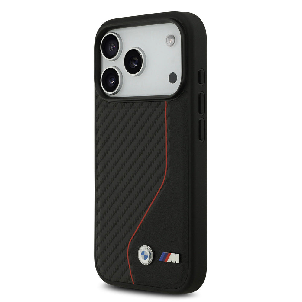 BMW iPhone 17 Pro Backcover hoesje - MagSafe Carbon Case With Red Line Stitch - Zwart-Hoesjes-Ilumina Benelux