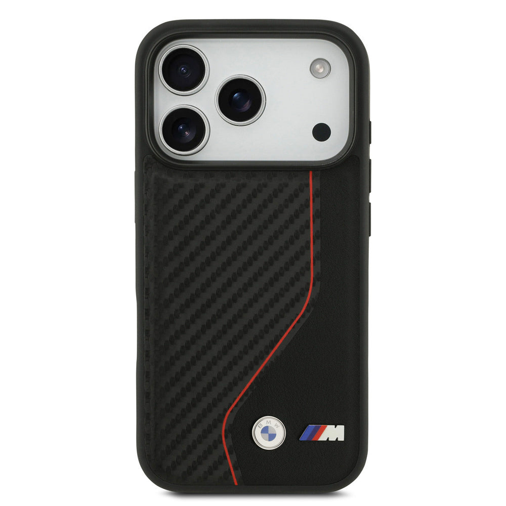 BMW iPhone 17 Pro Backcover hoesje - MagSafe Carbon Case With Red Line Stitch - Zwart-Hoesjes-Ilumina Benelux