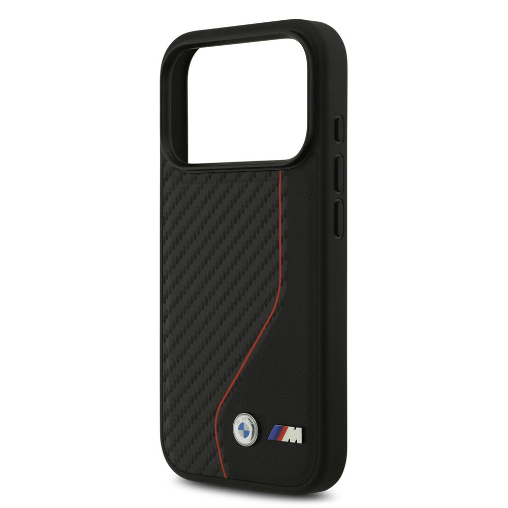 BMW iPhone 17 Pro Backcover hoesje - MagSafe Carbon Case With Red Line Stitch - Zwart-Hoesjes-Ilumina Benelux