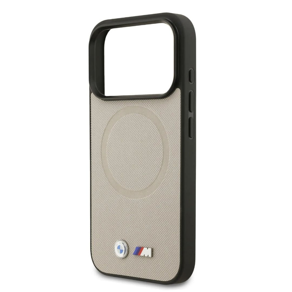 BMW iPhone 17 Pro Backcover hoesje - MagSafe - Full Wrapped Leather Case With Metal Logos - Grijs-Hoesjes-Ilumina Benelux