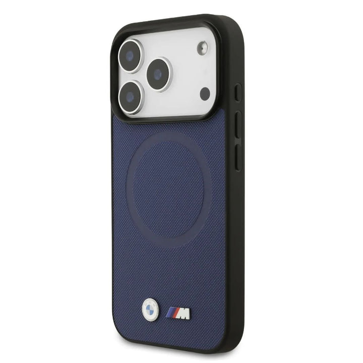 BMW iPhone 17 Pro Backcover hoesje - MagSafe - Full Wrapped Leather Case With Metal Logos - Navy-Hoesjes-Ilumina Benelux