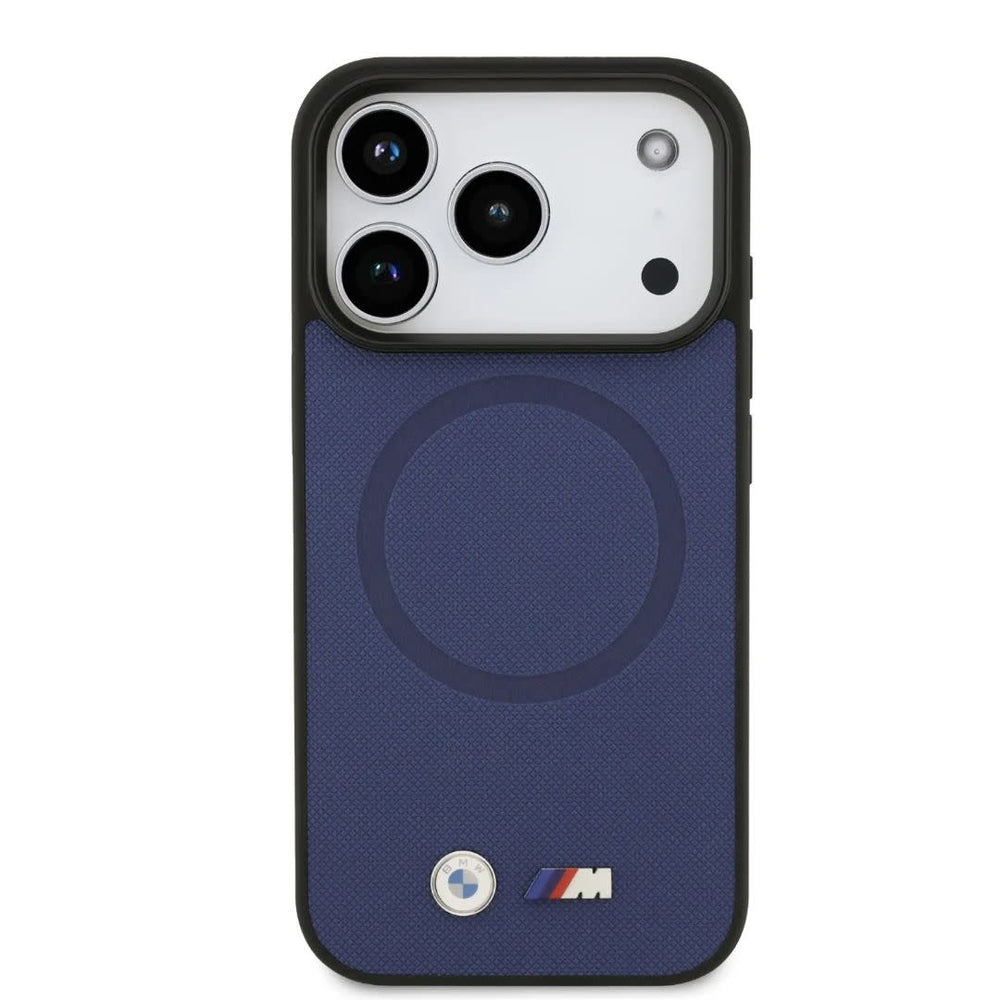 BMW iPhone 17 Pro Backcover hoesje - MagSafe - Full Wrapped Leather Case With Metal Logos - Navy-Hoesjes-Ilumina Benelux