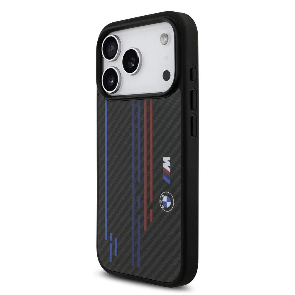 BMW iPhone 17 Pro Backcover hoesje - MagSafe Kevlar Case With Printed Tricolor & Metal Logos - Zwart-Hoesjes-Ilumina Benelux