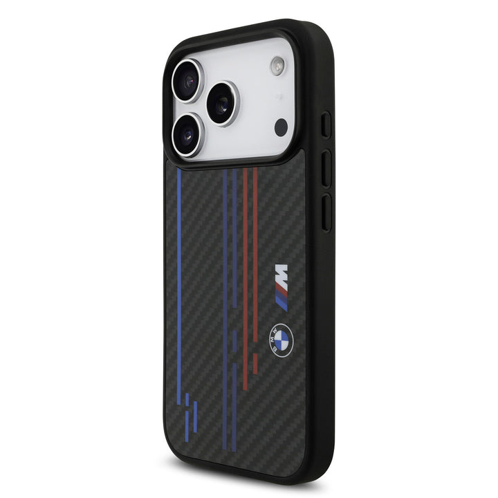 BMW iPhone 17 Pro Backcover hoesje - MagSafe Kevlar Case With Printed Tricolor & Metal Logos - Zwart-Hoesjes-Ilumina Benelux