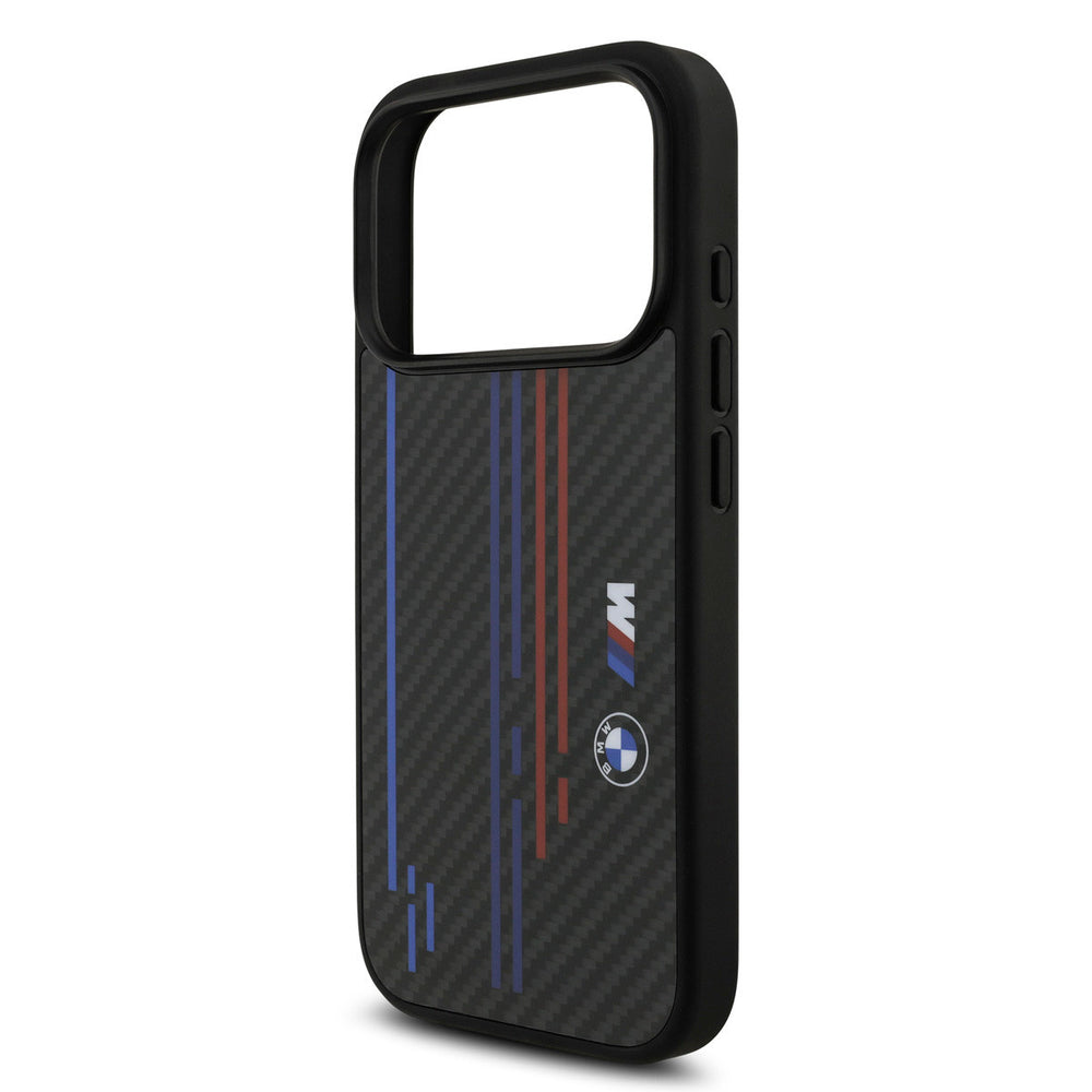 BMW iPhone 17 Pro Backcover hoesje - MagSafe Kevlar Case With Printed Tricolor & Metal Logos - Zwart-Hoesjes-Ilumina Benelux