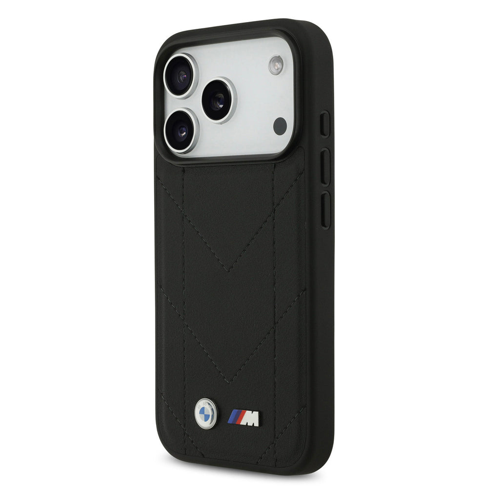 BMW iPhone 17 Pro Backcover hoesje - MagSafe - Quilted Leather Case With Metal Logo - Zwart-Hoesjes-Ilumina Benelux