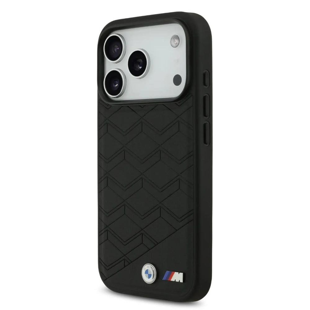 BMW iPhone 17 Pro Backcover hoesje - MagSafe - Seat Shaped Leather Case With Metal Logos - Zwart-Hoesjes-Ilumina Benelux