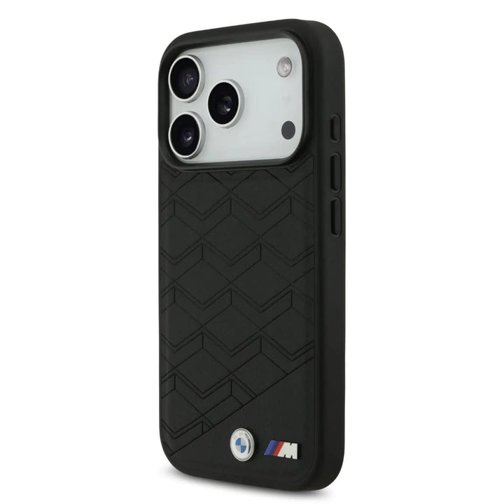BMW iPhone 17 Pro Backcover hoesje - MagSafe - Seat Shaped Leather Case With Metal Logos - Zwart-Hoesjes-Ilumina Benelux
