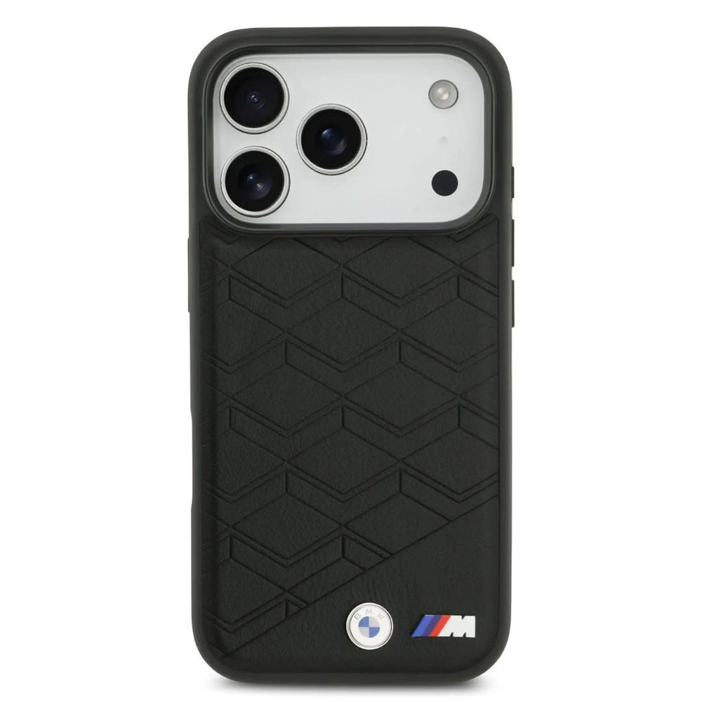 BMW iPhone 17 Pro Backcover hoesje - MagSafe - Seat Shaped Leather Case With Metal Logos - Zwart-Hoesjes-Ilumina Benelux